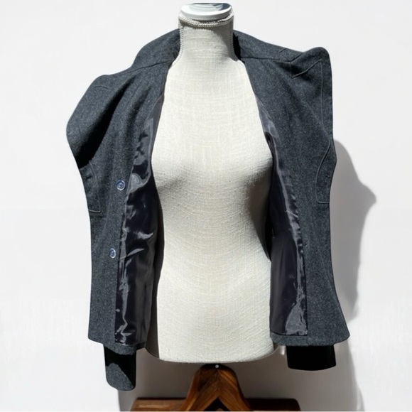 🌻Harve Benard Classic Grey Wool Blend Double Breasted Cropped Pea Blazer Coat 6 - Picture 9 of 12